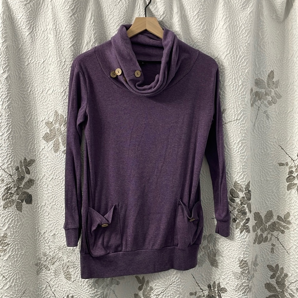 Purple long sleeve cowl neck sweater